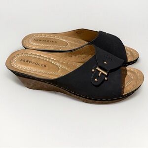 Aerosoles Black Wedge Slide Sandals – Women’s Size 8.5 – Comfort Chic